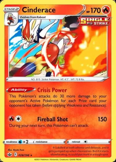 Cinderace 28/198 Chilling Reign Pokemon card