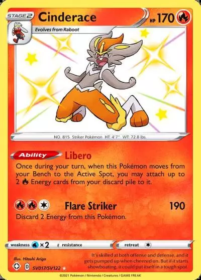 Cinderace SV017/122 Shining Fates Shiny Vault Pokemon card