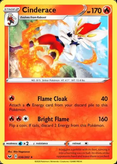 Cinderace 36/202 Sword & Shield Pokemon card