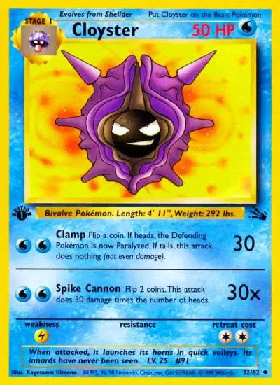 Cloyster 32/62 Fossil Pokemon card