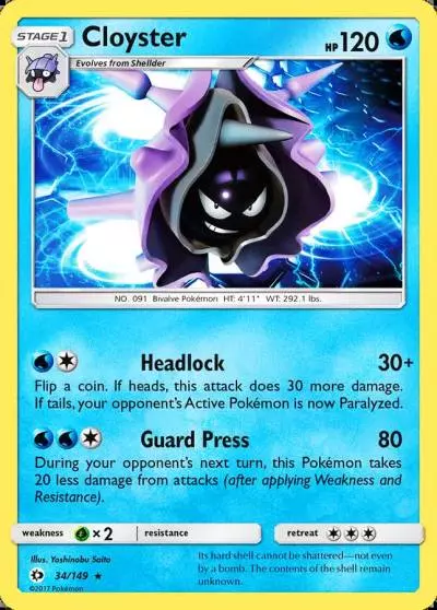 Cloyster 34/149 Sun & Moon Pokemon card