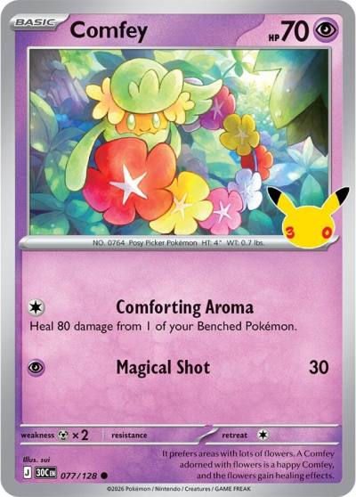 Comfey 77/128 30th Celebration Pokemon card