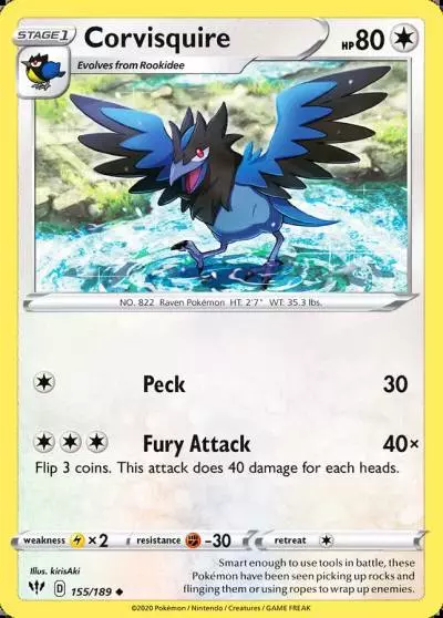 Corvisquire 155/189 Darkness Ablaze Pokemon card