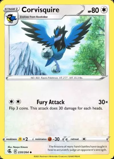 Corvisquire 220/264 Fusion Strike Pokemon card