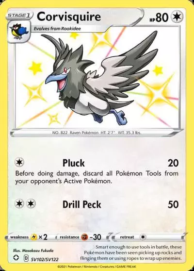 Corvisquire SV102/122 Shining Fates Shiny Vault Pokemon card