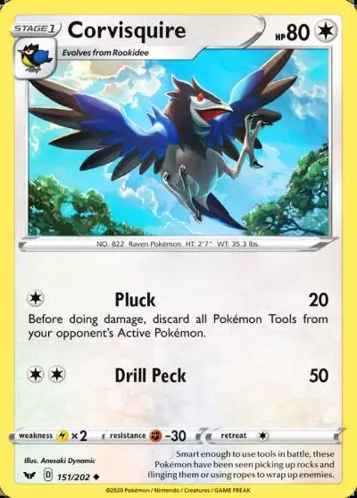 Corvisquire 151/202 Sword & Shield Pokemon card