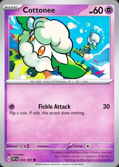 Cottonee 34/91 Paldean Fates Pokemon card