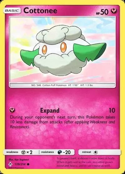 Cottonee 139/214 Unbroken Bonds Pokemon card