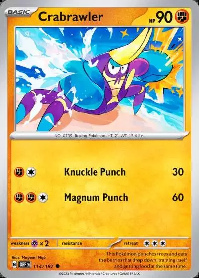 Crabrawler 114/197 Obsidian Flames Pokemon card