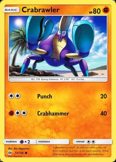 Crabrawler 72/149 Sun & Moon Pokemon card