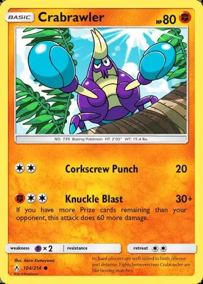 Crabrawler 104/214 Unbroken Bonds Pokemon card
