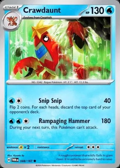 Crawdaunt 48/167 Twilight Masquerade Pokemon card