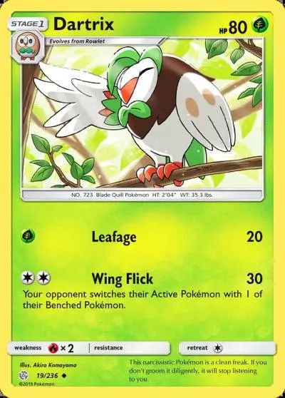 Dartrix 19/236 Cosmic Eclipse Pokemon card