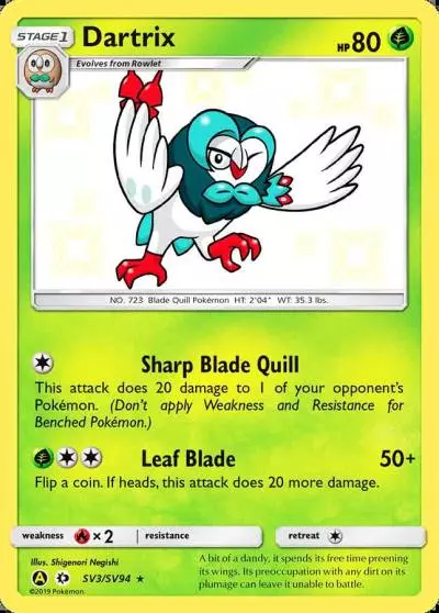 Dartrix SV3/94 Hidden Fates Shiny Vault Pokemon card