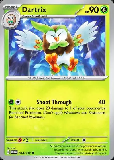 Dartrix 14/197 Obsidian Flames Pokemon card