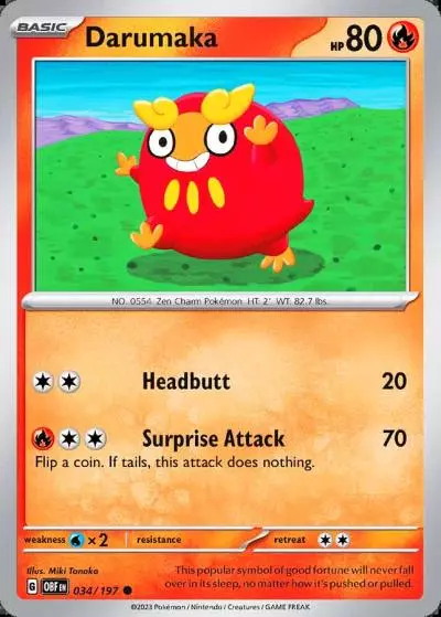 Darumaka 34/197 Obsidian Flames Pokemon card