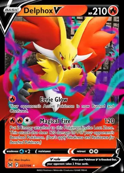 Delphox V 27/196 Lost Origin Pokemon card