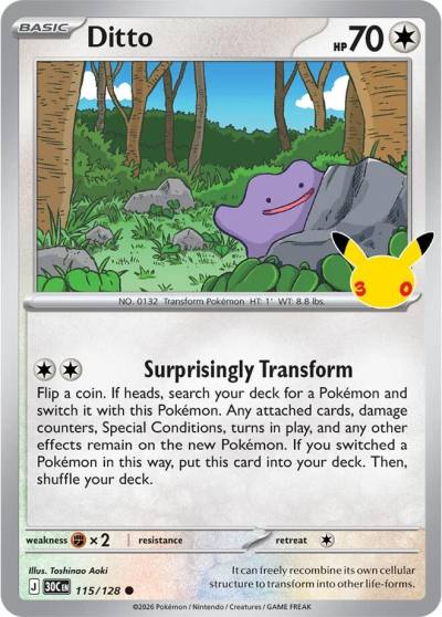 Ditto 115/128 30th Celebration Pokemon card