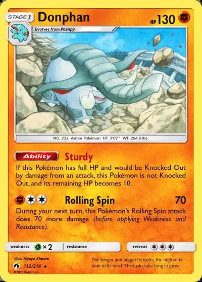 Donphan 112/214 Lost Thunder Pokemon card