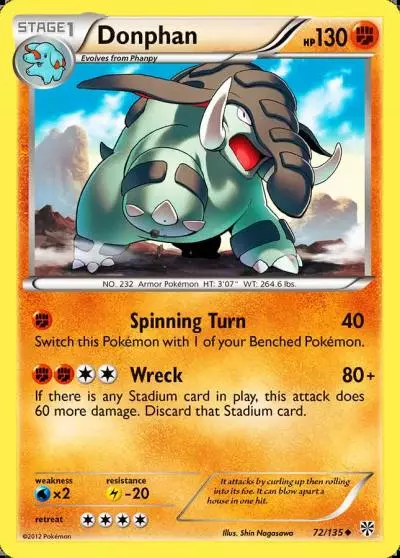 Donphan 72/135 Plasma Storm Pokemon card