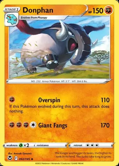 Donphan 92/195 Silver Tempest Pokemon card