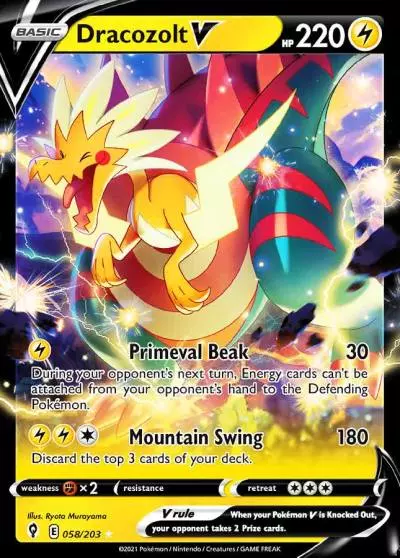 Dracozolt V 58/203 Evolving Skies Pokemon card