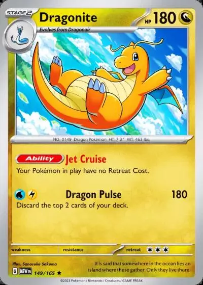 Dragonite 149/165 151 Pokemon card