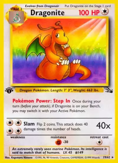 Dragonite 19/62 Fossil Pokemon card