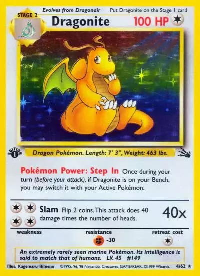 Dragonite 4/62 Fossil Pokemon card