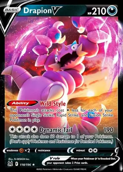 Drapion V 118/196 Lost Origin Pokemon card