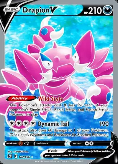 Drapion V 182/196 Lost Origin Pokemon card