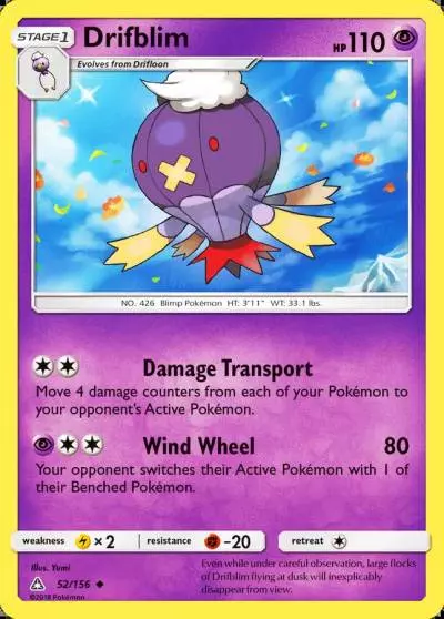 Drifblim 52/156 Ultra Prism Pokemon card