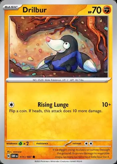 Drilbur 111/197 Obsidian Flames Pokemon card