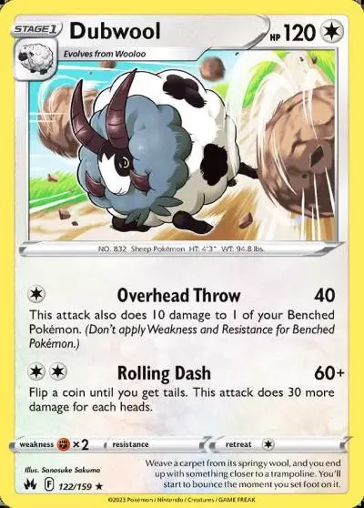 Dubwool 122/159 Crown Zenith Pokemon card