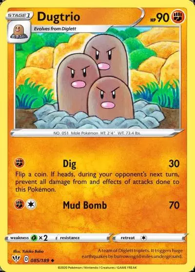 Dugtrio 85/189 Darkness Ablaze Pokemon card