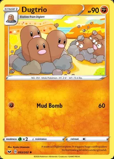Dugtrio 93/202 Sword & Shield Pokemon card
