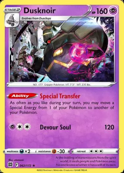 Dusknoir 62/172 Brilliant Stars Pokemon card