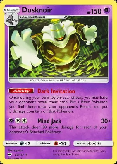 Dusknoir 53/147 Burning Shadows Pokemon card