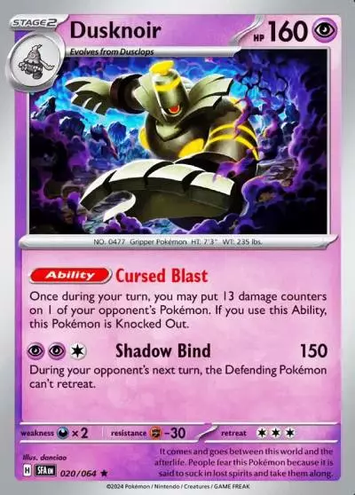 Dusknoir 20/64 Shrouded Fable Pokemon card