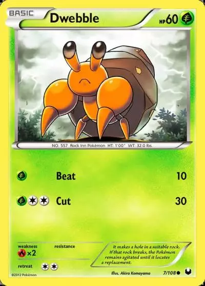 Dwebble 7/108 Dark Explorers Pokemon card