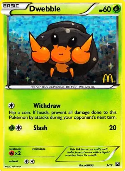 Dwebble 3/12 McDonald's Collection 2012 Pokemon card