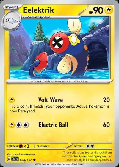 Eelektrik 68/197 Obsidian Flames Pokemon card