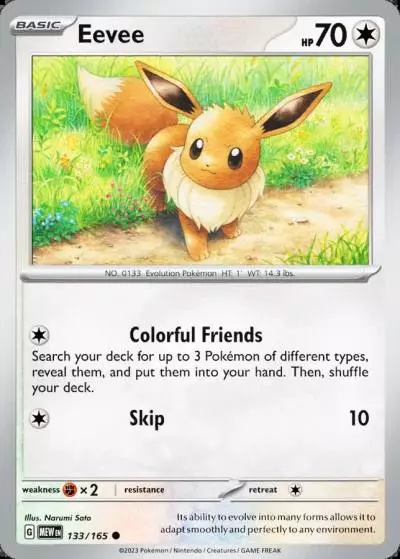 Eevee 133/165 151 Pokemon card