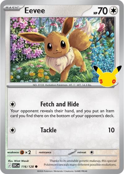 Eevee 116/128 30th Celebration Pokemon card