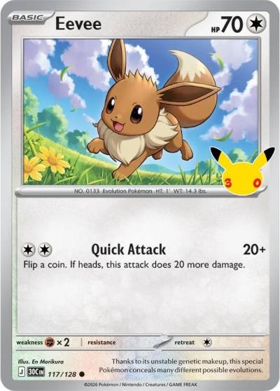 Eevee 117/128 30th Celebration Pokemon card