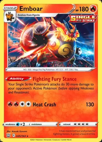 Emboar 25/163 Battle Styles Pokemon card
