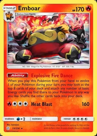 Emboar 33/236 Cosmic Eclipse Pokemon card
