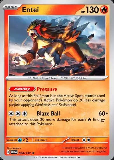 Entei 30/197 Obsidian Flames Pokemon card