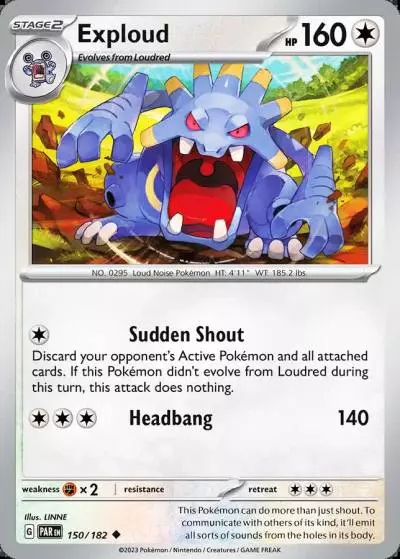 Exploud 150/182 Paradox Rift Pokemon card