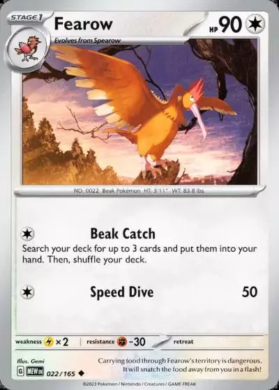 Fearow 22/165 151 Pokemon card